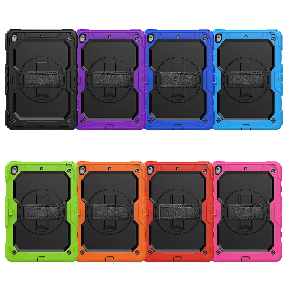 Factory stock For iPad 7th 8th 9th Gen 10.2 inch PC silicone color kids universal tablet case with shoulder strap and pen holder