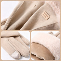 Gants thermiques d'hiver pour femmes, tissu doux simili daim, poignets en fausse fourrure, doublure polaire, compatibles écrans tactiles, OEM disponible