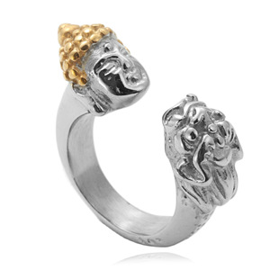Stainless Steel Buddha Pixiu <b>Ring</b> Men's Retro Punk Style Face Design Gift Jewelry 27048 - Product Image 1