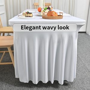 <b>6ft</b> Rectangle Custom White Woven Stretch <b>Table</b> Cloths for Events Outdoor Wedding Party OEKO-TEX Certified Spandex <b>Table</b> Skirt - Product Image 4
