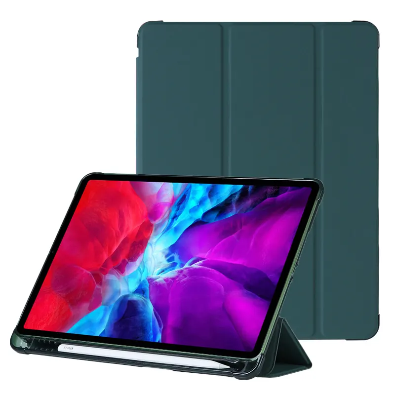 For iPad 7th/8th Generation Case with Pencil Holder, Auto Sleep/Wake Smart Stand Lightweight Soft TPU Back Cover for iPad 10.2