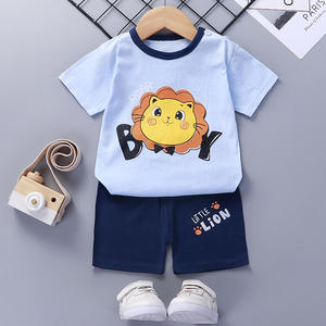 Ensembles de vêtements pour bébé d'été, motifs mignons, t-shirt assorti à un pantalon élastique, vêtements pour bébé unisexes en coton - Product Image 2