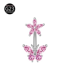 Joli <span class=keywords><strong>piercing</strong></span> de <span class=keywords><strong>nombril</strong></span> OEM en titane, série rose, avec zircon, motifs chat, papillon, ailes d'<span class=keywords><strong>ange</strong></span>, pour filles, vente en gros - Product Image 6