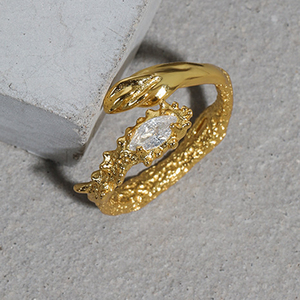 Mode 18K Plaqué Or Anneaux Irréguliers 5A Cubie Zircon Anneau Pierre Volcanique Grain Anneau Réglable - Product Image 4