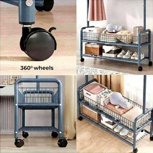 Minimalist Metal Clothing <b>Rack</b> With Wheels Three-Layer Storage Stand For Wardrobe Use - Product Image 3