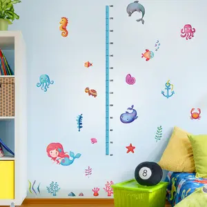 儿童身高贴纸海底美人鱼墙贴儿童房幼儿园入口门装饰量尺