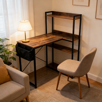 Bureau de travail commercial avec étagère - Table d'écriture et d'ordinateur minimaliste et durable pour la maison ou le bureau