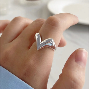 V Shaped Heart <b>Ring</b> S925 Sterling <b>Silver</b> Open Adjustable Unisex Fashion Jewelry Gift - Product Image 1
