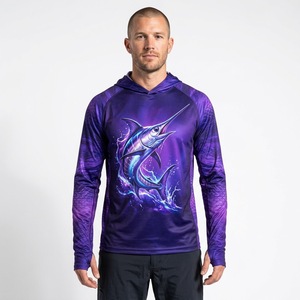 Men's Custom Printed Sublimated UPF50 Quick Dry Performance 100%Polyester 140g Long Sleeve <b>Hooded</b> Pullover Fishing <b>Shirt</b> OEM - Product Image 5