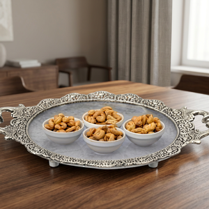 Silver <b>Serving</b> <b>Tray</b> Polished Metal Handle Residential Use - Product Image 4
