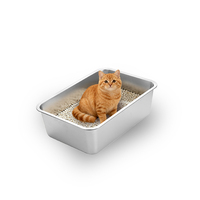 Bac à litière pour chat à clé dorée extra large en acier inoxydable avec grande capacité, nettoyage facile, conception ouverte anti-éclaboussures pour le nettoyage des animaux domestiques
