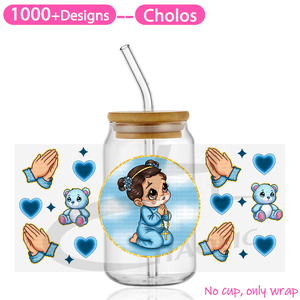 Venta caliente 16oz UV DTF Cup Wrap Transfers Pegatinas impermeables de alta calidad para <span class=keywords><strong>Cholo</strong></span> y Chicano Girls UV DTF Libbey Wrap - Product Image 4