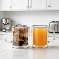 Mugs en verre borosilicate à double paroi de 400 ml (13,5 oz) résistants à la chaleur et au froid, directement de l'usine, tasses à thé en verre à double paroi, mugs à café en verre