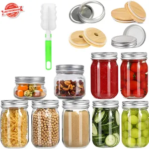 Custom 250ml 500ml 750ml 1000ml Empty Food Canning Wholesale 16 oz Glass mason jar with Lids