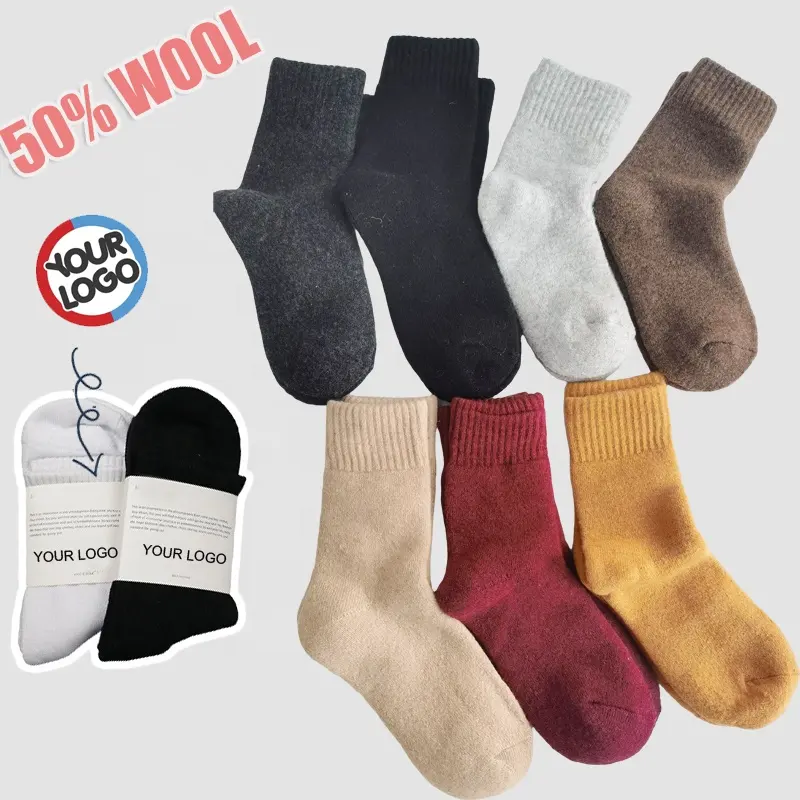 50% wool red Women and Men's Fleece-Lined Tube Extra Thick Wool Socks