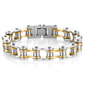 Nueva Cadena de Bicicleta Estilo Hip Hop, Chapada en Oro PVD, <span class=keywords><strong>Joyería</strong></span> Punk, Cadena de Motocicleta <span class=keywords><strong>Personalizada</strong></span> de Acero Inoxidable, Brazalete <span class=keywords><strong>para</strong></span> <span class=keywords><strong>Hombre</strong></span> - Product Image 3