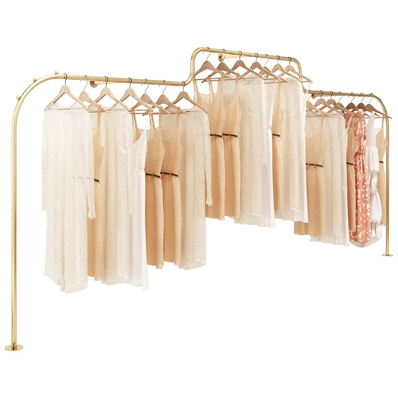 Rose Gold Metal Wall Clothes Hanging Rail Display Rack for Boutique Garment Store