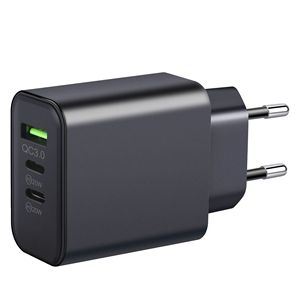 <span class=keywords><strong>Chargeur</strong></span> mural GaN 40W à 3 ports avec ports de charge rapide Type-C et USB-A, adaptateur de voyage universel pour prises US/EU/UK - Product Image 2