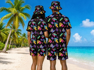 Conjunto a juego personalizado para el <span class=keywords><strong>Carnaval</strong></span> Caribeño Jouvert, camisa <span class=keywords><strong>de</strong></span> manga corta con estampado vibrante, pantalones cortos y sombrero tipo pescador, conjunto <span class=keywords><strong>de</strong></span> 3 piezas, FSoca Fetes - Product Image 3