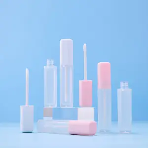 Square pink white lip gloss tube 6 ml custom-made personal logo makeup bottle container