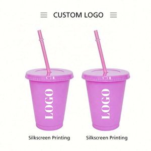 Custom Logo Food Grade 16Oz Plastic Beer Juice <b>Drinking</b> Tumbler Cups Reusable With Straws & <b>Glitter</b> Surface <b>for</b> Camping - Product Image 2
