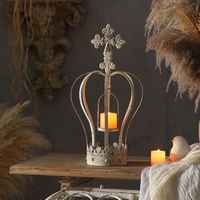 Chandelier créatif de luxe en forme de couronne, porte-bougie rustique en métal blanc, support de bougie de table en métal en forme de couronne