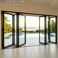 Portes pliantes en aluminium coupe-vent sur mesure de l'usine Rogenilan, avec verre trempé, pour terrasse extérieure