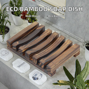 Natural Bamboo Handmade <b>Soap</b> <b>Dish</b> & Sponge <b>Holder</b> Durable Eco-Friendly Easy to Clean Wall Mount for Bathroom - Product Image 3