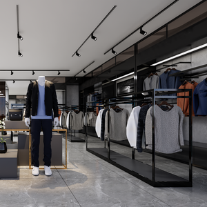 2024新しい鉄の洋服店デザイン小売店布店カウンターテーブルデザイン衣服ディスプレイラック