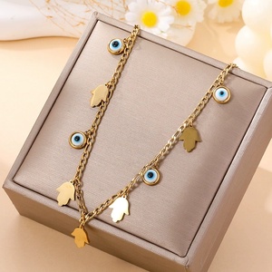 สร้อยคอจี้แก้วลายตาปีศาจสีน้ำเงินคลาสสิก ทำจากสแตนเลส 316L สำหรับผู้หญิง สไตล์โบฮีเ<span class=keywords><strong>มี</strong></span>ยน เสริมดวงนำ<span class=keywords><strong>โชค</strong></span> - Product Image 1