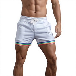 Men's White Solid Color Drawstring Mid Waist Casual Shorts with Rainbow Side Stripe Breathable Quick Dry Short Shorts Bangladesh - Product Image 1