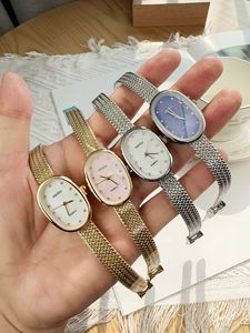 Bán nóng hình bầu dục phụ nữ xinh đẹp đồng hồ với dây đeo bằng thép không gỉ cho phụ nữ đơn giản ngọc trai quay số với kim cương tối giản Đồng hồ đeo tay - Product Image 2