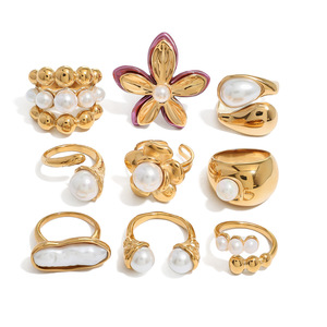 Bagues en perles européennes et américaines en acier titane, bijoux inaltérables, luxe léger, sensation haut de gamme, bagues tendance en acier inoxydable - Product Image 5