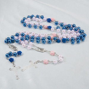 Rosario Católico de Perlas de Vidrio con Cruz de Marí<span class=keywords><strong>a</strong></span> y Jesús para <span class=keywords><strong>la</strong></span> Oración Diaria, Devoción y Fe - Product Image 4
