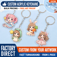 Porte-clés acrylique anime mignon, léger et durable, en acrylique de 2 mm, impression UV couleur, fermoir mousqueton, vente en gros, faible MOQ