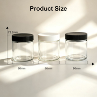 Pot en verre transparent à parois droites et large ouverture avec couvercle à vis en plastique noir/blanc sans BPA pour le stockage de crèmes de soin de la peau (vente en gros)