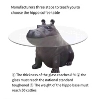 Mobilier de Salon de Créateur Italien, Table d'Appoint en Verre Trempé Hippopotame Animal Créatif, Table Basse Style Minimaliste