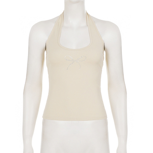 เสื้อกล้ามสายเดี่ยวคอ halter ประดับโบว์และคริสตัล สไตล์ลำลอง เซ็กซี่  ทรงเข้ารูป  ใส่ได้หลายโอกาส สำหรับผู้หญิง - Product Image 6