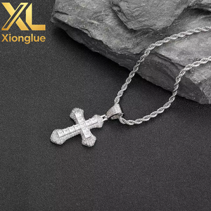 New Fashion Iced Out Bling 5A <b>Cross</b> Pendant Necklace Twisted <b>Chain</b> Hip Hop Jewelry for Men Gift Copper Alloy 18K Gold Plated - Product Image 1