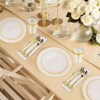 175 pièces d'assiettes rondes en plastique blanches ivoire modernes réutilisables à bords festonnés pour les fêtes et les mariages