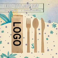 Ensemble de couverts en bambou moderne jetables imprimés avec un logo personnalisé respectueux de l'environnement, cuillères, couteaux, fourchettes biodégradables pour restaurant, fête