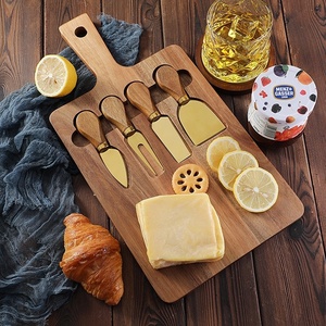 New Style Kitchen Gadgets Multi-Functional 4 Piece Wood Handle Gold Stainless Steel <b>Cheese</b> Knife <b>Set</b> with Wood Cheeseboard - Product Image 2