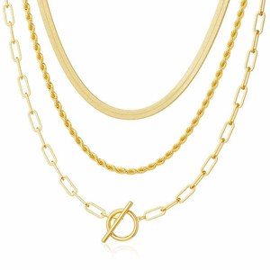 Collier superposé pour femme, accessoires <span class=keywords><strong>de</strong></span> fête, chaînes chevron et trombone, fermoir à bascule, collier ras-du-<span class=keywords><strong>cou</strong></span> à trois couches - Product Image 1