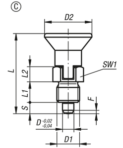 K0631 Poussoir de positionnement à ressort en acier inoxydable, version courte, avec fente de verrouillage, sans écrou de blocage, taille réglable - Product Image 4
