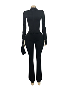 10434 New Fason Women's Zipper <b>Cardigan</b> Folding Waist Orn and Velvet Two Piece Set - Product Image 2