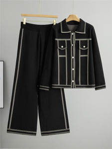 Conjunto de Punto para <span class=keywords><strong>Mujer</strong></span> Otoño Invierno, Cárdigan con Cuello y Pantalones Holgados, Conjunto Casual de Dos Piezas - Product Image 6