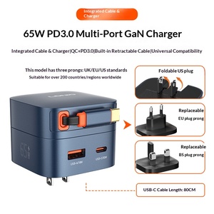 Chargeur rapide Q9 33W PD avec câble Type-C rétractable intégré, chargeur de voyage, adaptateur de charge universel pour téléphone portable, vente en gros - Product Image 3