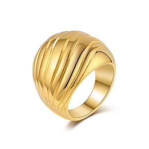 Anillo de acero de titanio brillante exagerado de estilo europeo para mujer, accesorio de moda para fiesta, acero dorado K R967 - Product Image 5
