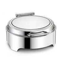 Chauffe-Plat Professionnel Rond en Acier Inoxydable avec Couvercle en Verre et Pieds Courts pour Buffet de Restaurant