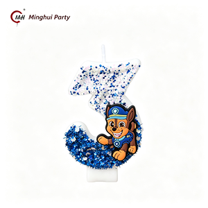 <span class=keywords><strong>Bougie</strong></span> d'anniversaire en forme de chien de dessin animé, chiffre scintillant bleu, pour gâteau, thème chien de dessin animé pour garçons - Product Image 5